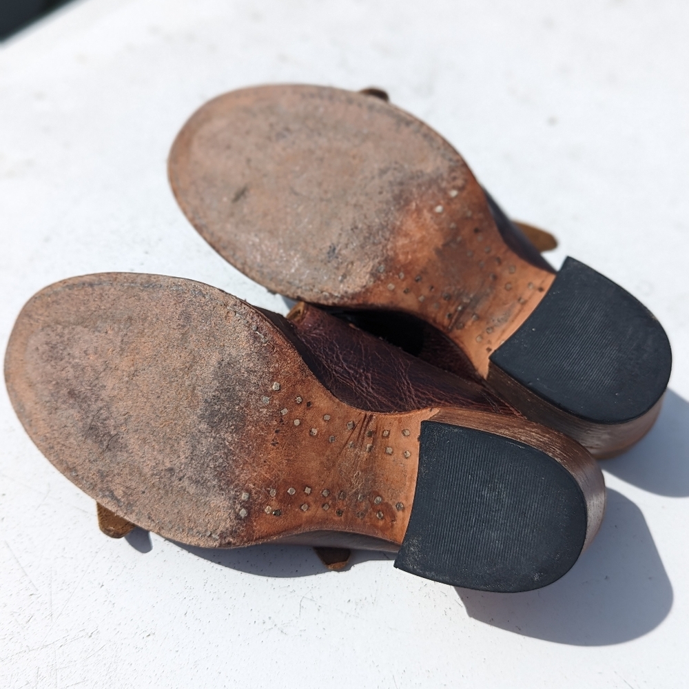 FREEBIRD | Caprice Cognac Brown Distressed Leather Sandals Size 8 - Picture 12 of 15